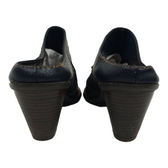 Western Blue Leather Suede Mules Boot Style Clogs Sz 6 Brass Studs Rodeo Slip On - Picture 4 of 12